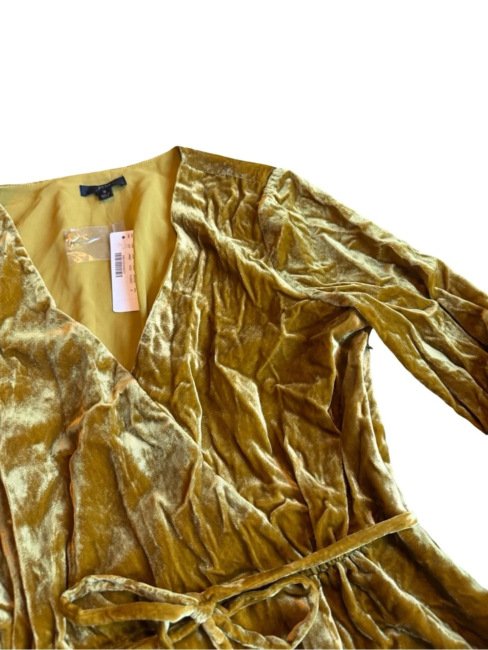 J. Crew Faux Wrap Shirt Top Blouse Mustard Yellow Velvet Long Sleeve Size 8 NWT